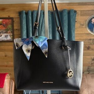 Michael Kors Black Tote with Floral Scarf